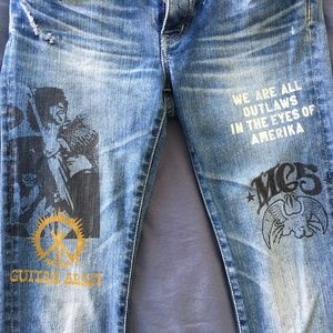 Hysteric Glamour MC5 punk rock graphic print jeans, unisex, 28 29 30”